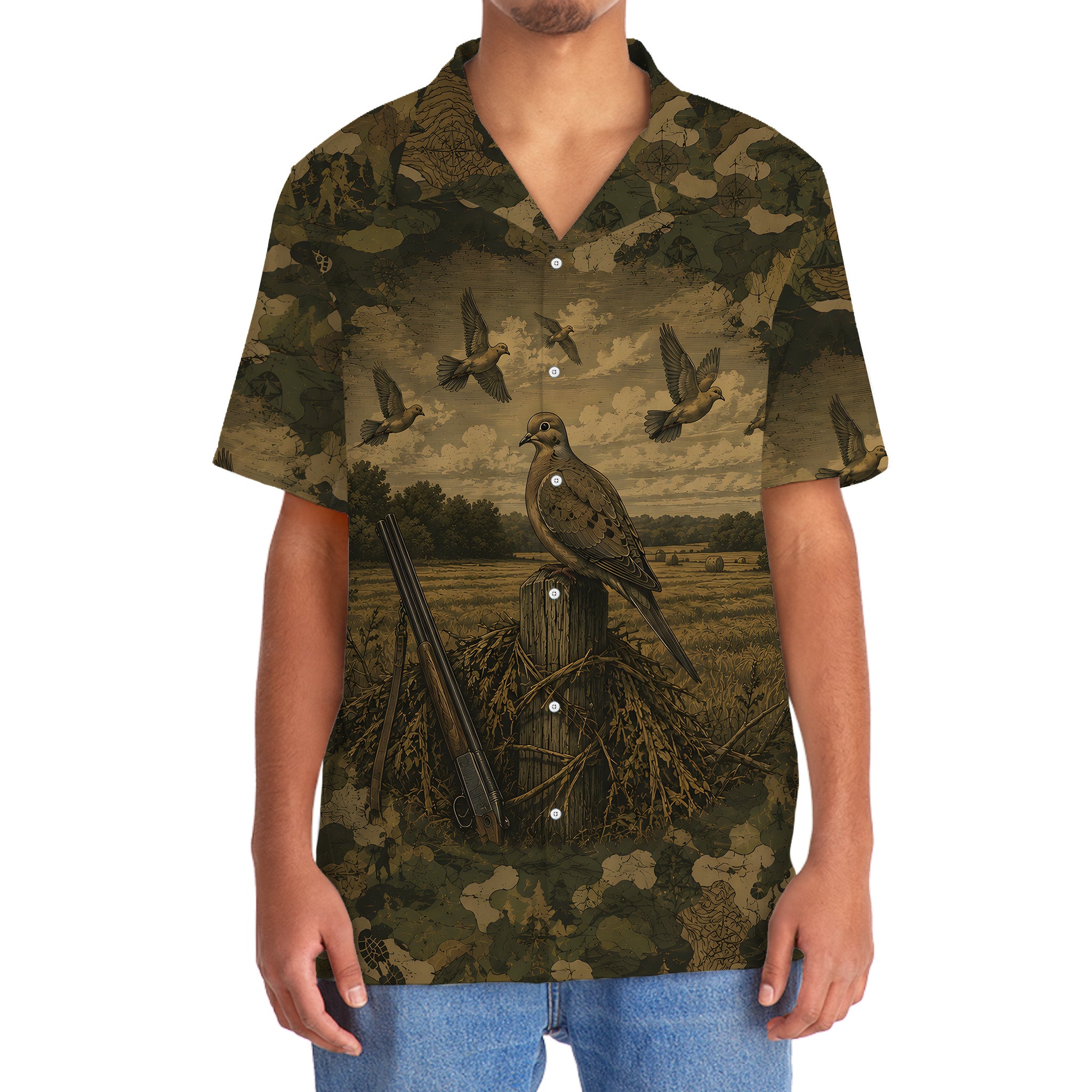 Dove Field Camouflage Dark Hawaiian Shirt