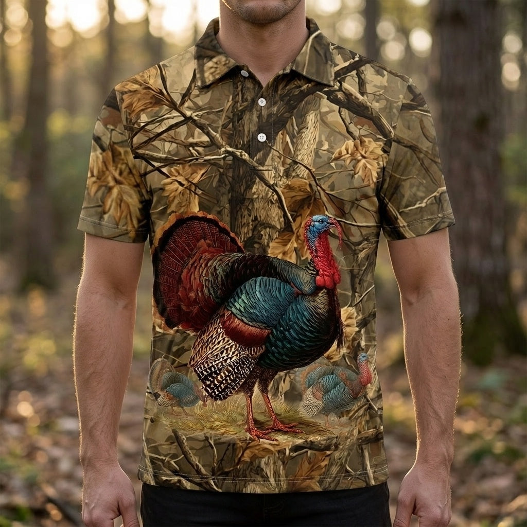 Turkey Hunting Camo Polo Men Shirt