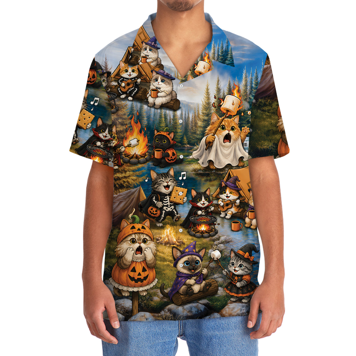 Vintage Cats Camping Hawaiian Shirt