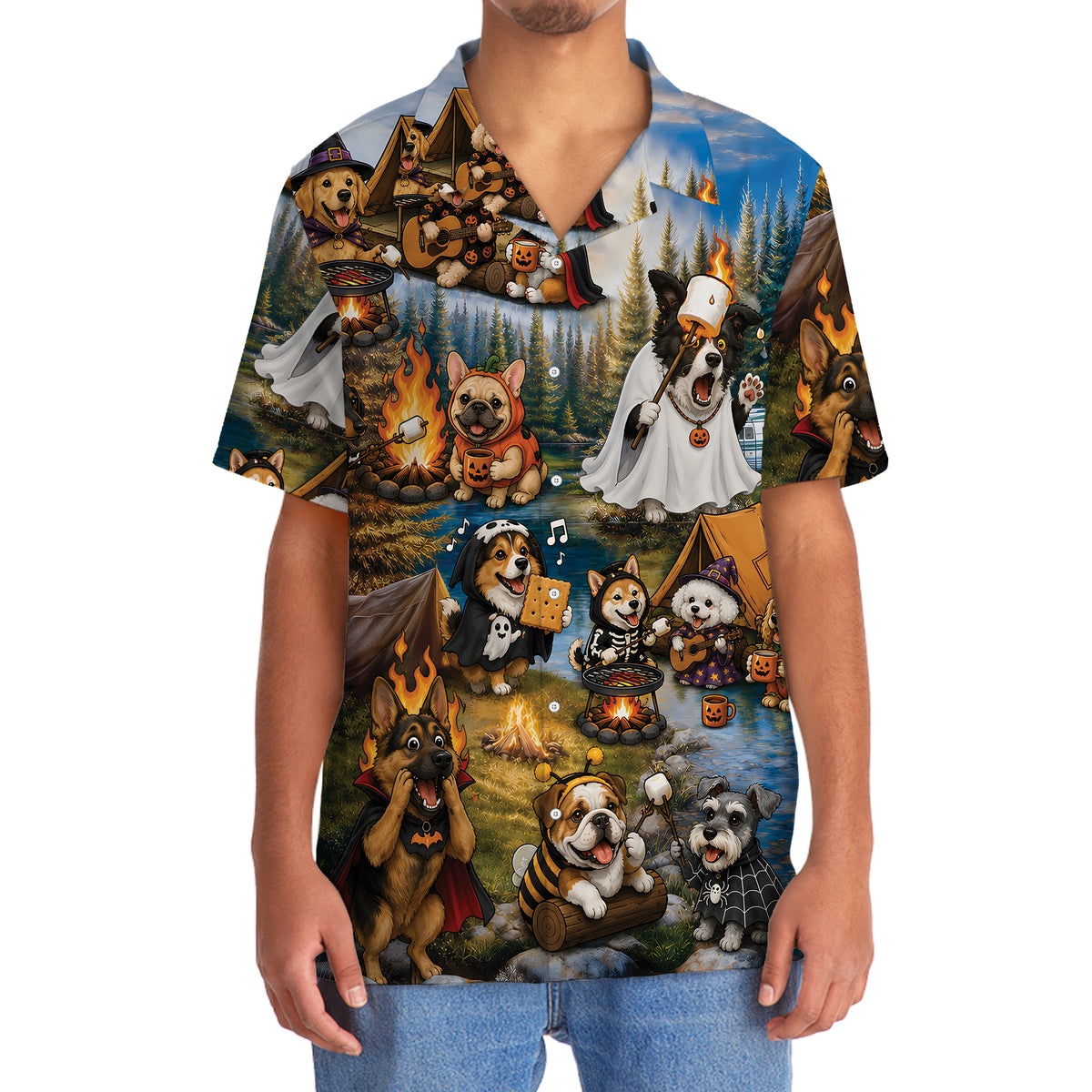 Vintage Dogs Camping Hawaiian Shirt