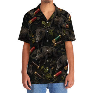 Vintage Hog Hunting Camouflage Black Hawaiian Shirt