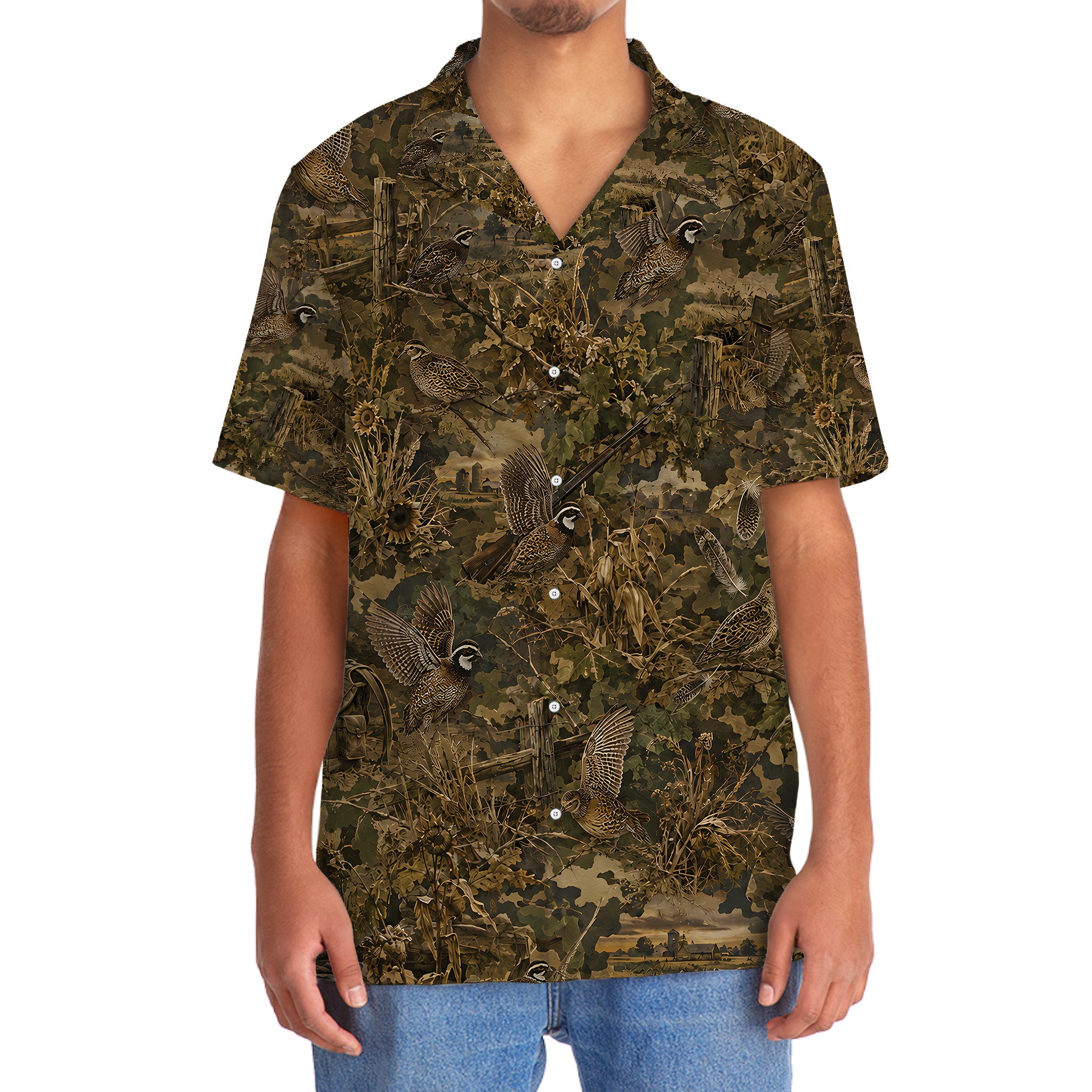 Vintage Quail Hunter Camo Hawaiian Shirt