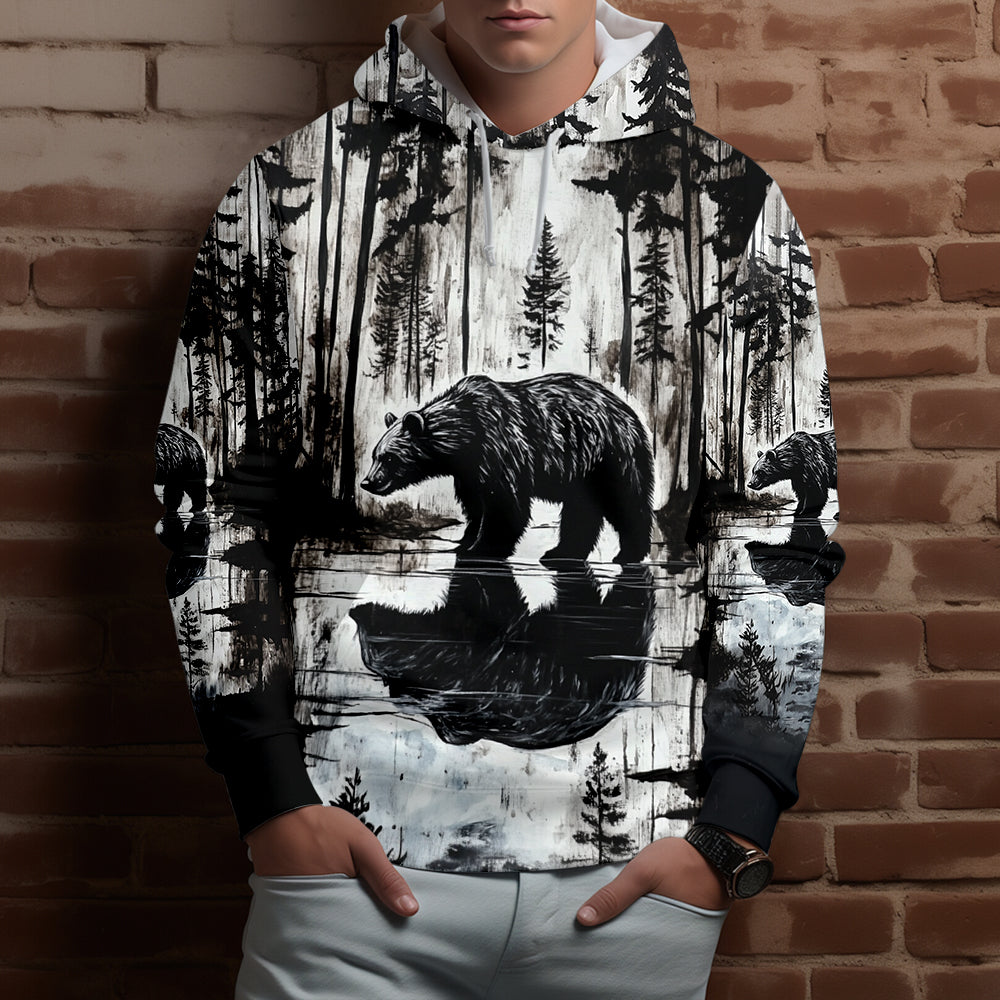 Bear Black And White Art All Over Print Shirt