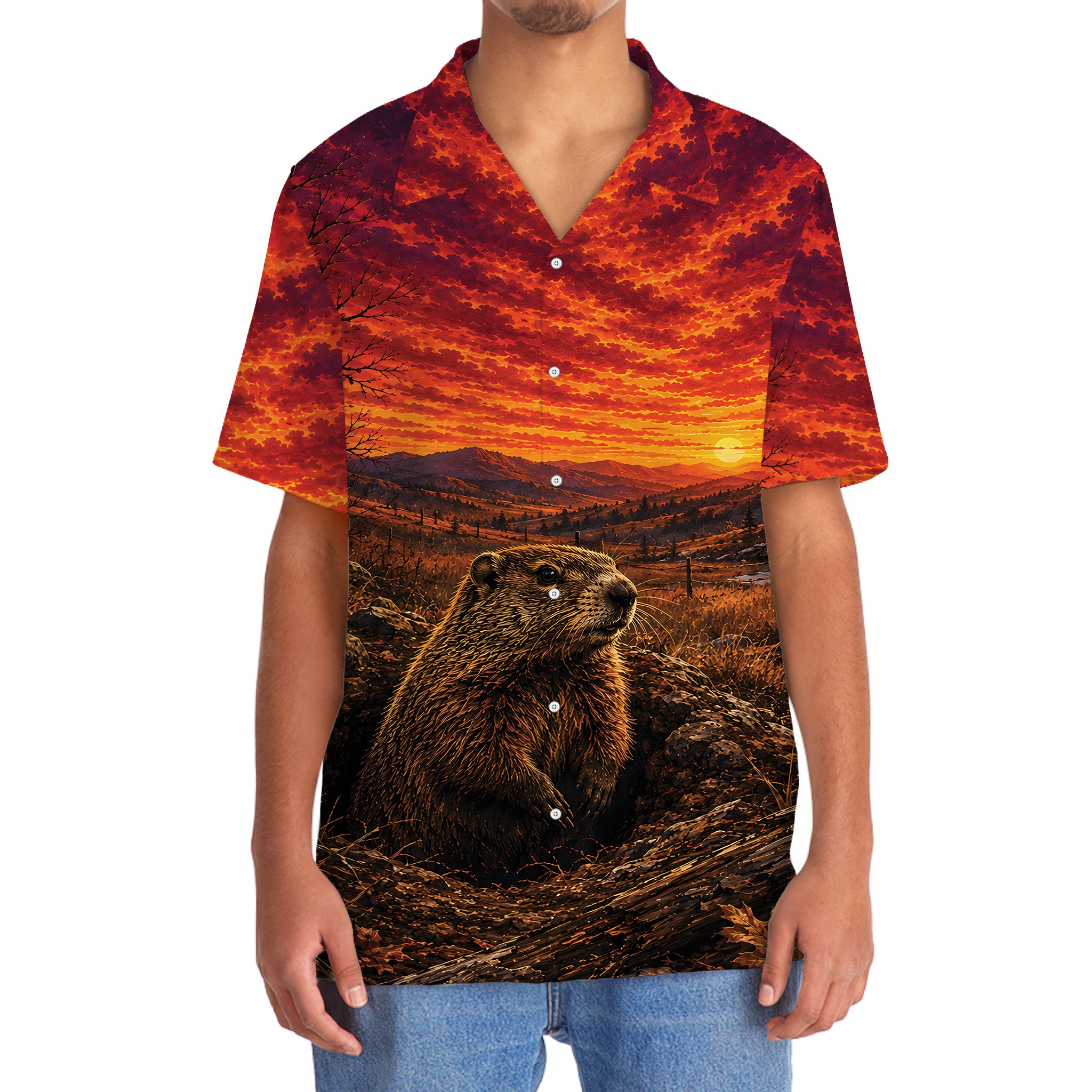 Groundhog Hunting Burnt Sky Hawaiian Shirt