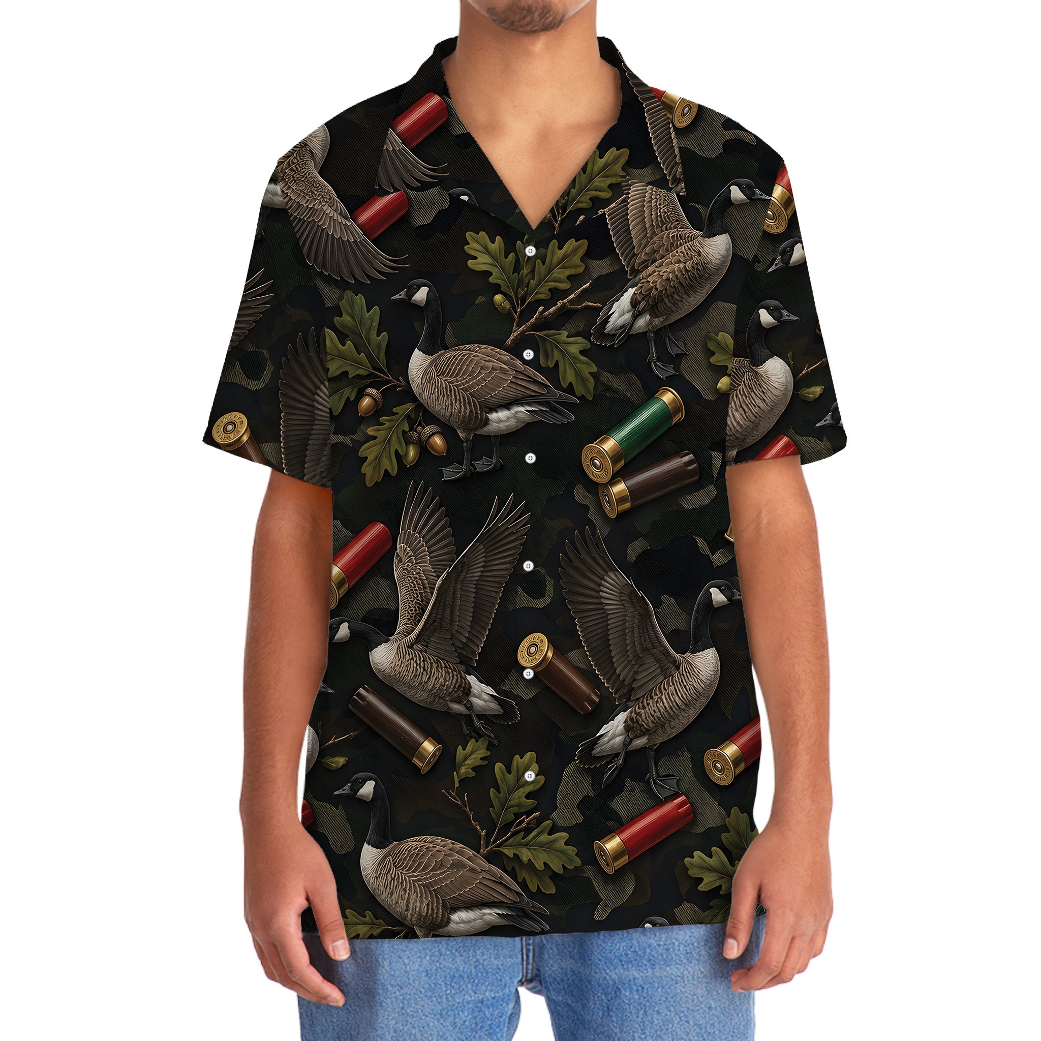 Vintage Goose Hunting Camouflage Black Hawaiian Shirt