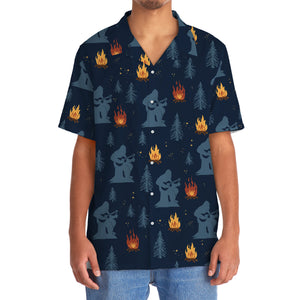 Campfire Silhouette Bigfoot Hawaiian Shirt