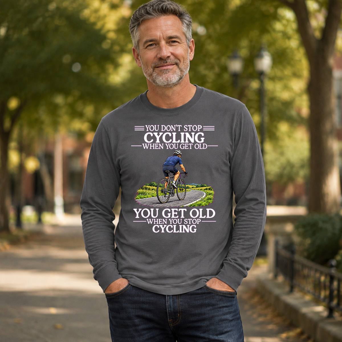 Old Man Don't Stop Cycling - 6-CS2D-Charcoal