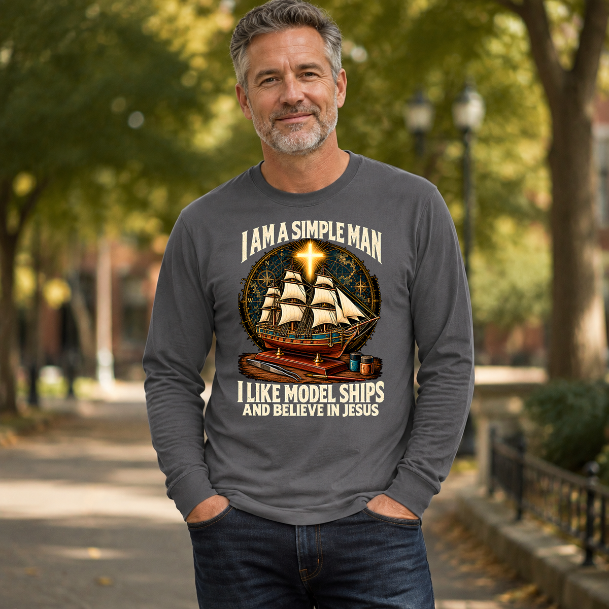 I Like Model Ships & Believe In Jesus - 6-CS2D-Charcoal