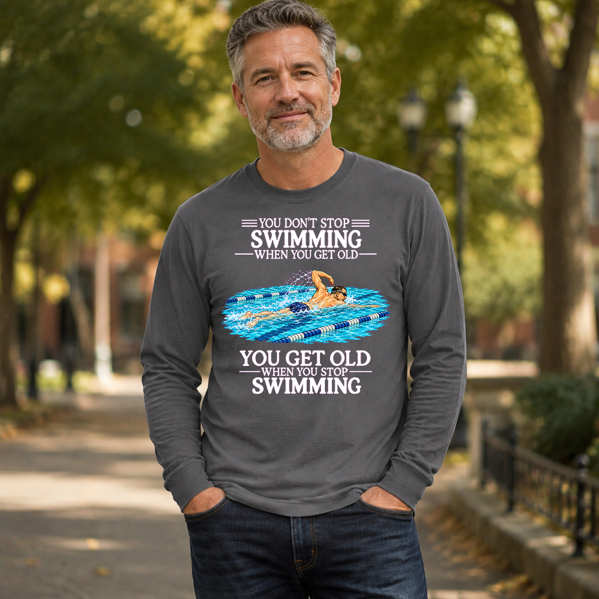 Old Man Don't Stop Swimming - 6-CS2D-Charcoal