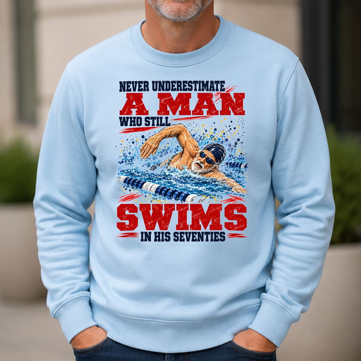 A Man Still Swims In His 70s - 6-CS2D-LightBlue