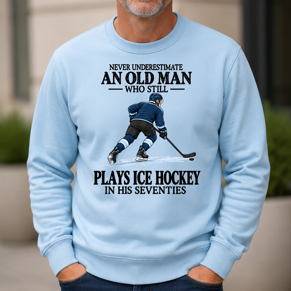 An Old Man Still Plays Ice Hockey In His Seventies - 6-CS2D-LightBlue