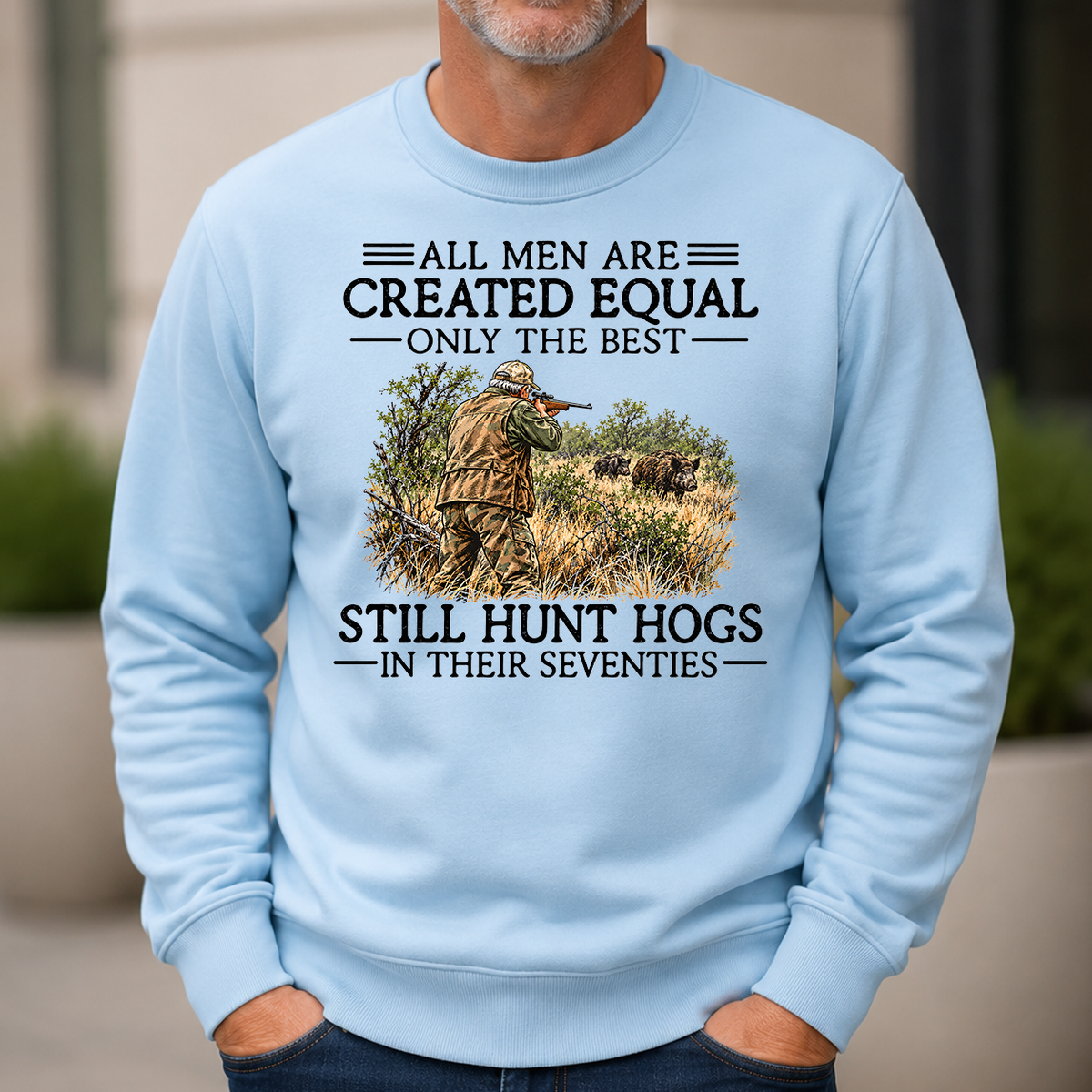 All Men Are Created Equal Hog Hunting 70s - 6-CS2D-LightBlue