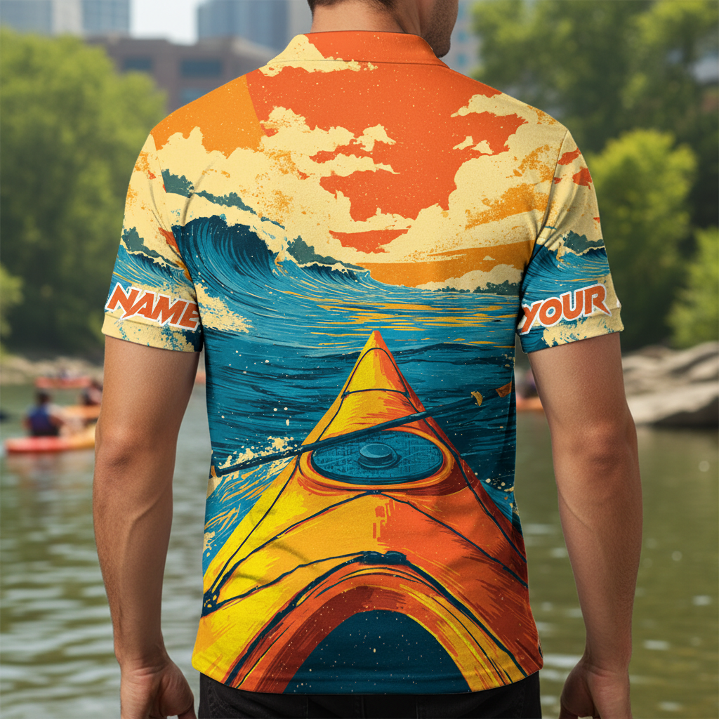 Custom Name Sunset Kayaking Scene All Over Print Shirt