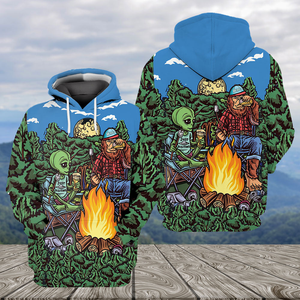 Alien Bigfoot Camping All Over Print Shirt