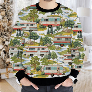 Camper Trailer Camping 80s Vintage Ugly Sweater