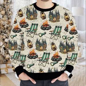 Alien and Bigfoot Camping Ugly Sweater