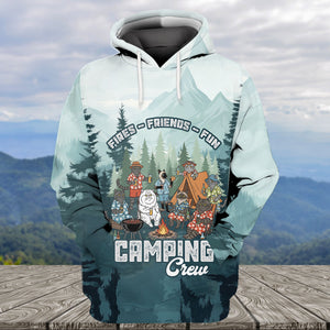 Friends, Fires, Fun Camping Crew Cats All Over Print Shirt