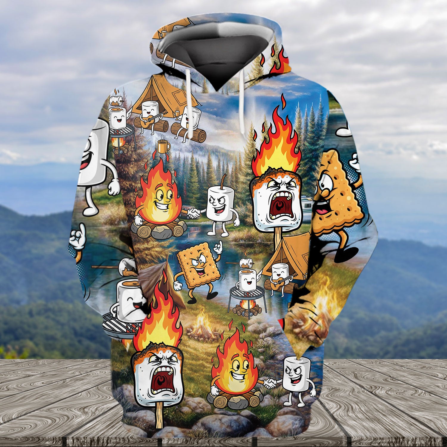 Vintage Camping Burnt Mashmallow All Over Print Shirt