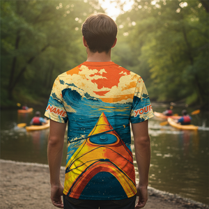 Custom Name Sunset Kayaking Scene All Over Print Shirt