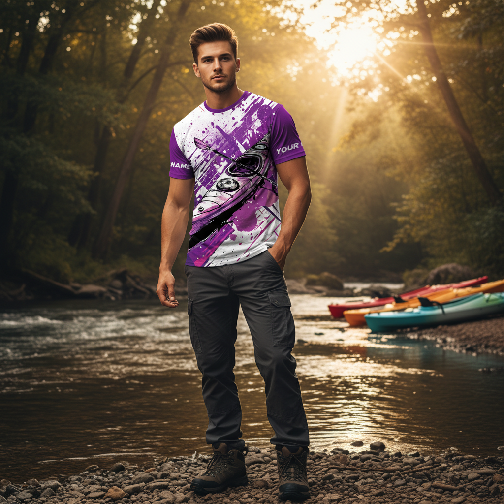 Custom Name Kayaking Purple All Over Print Shirt