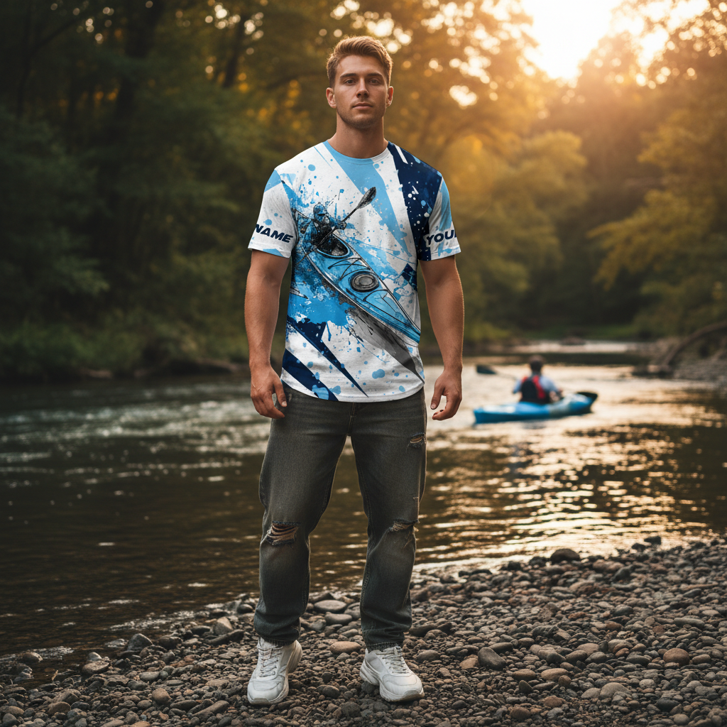 Custom Name Kayaking Blue All Over Print Shirt