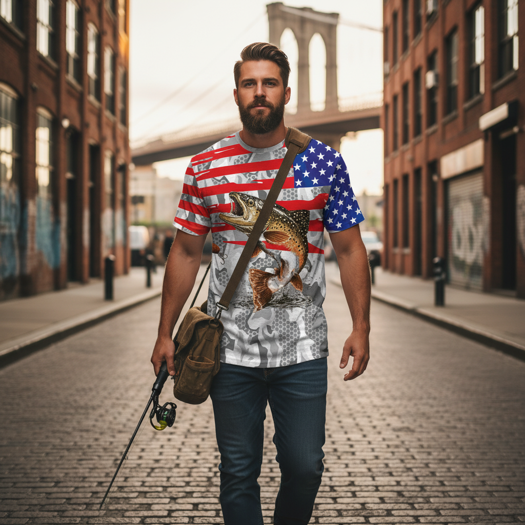 Camo American Flag Trout Fish Fishing All Over Print Shirt