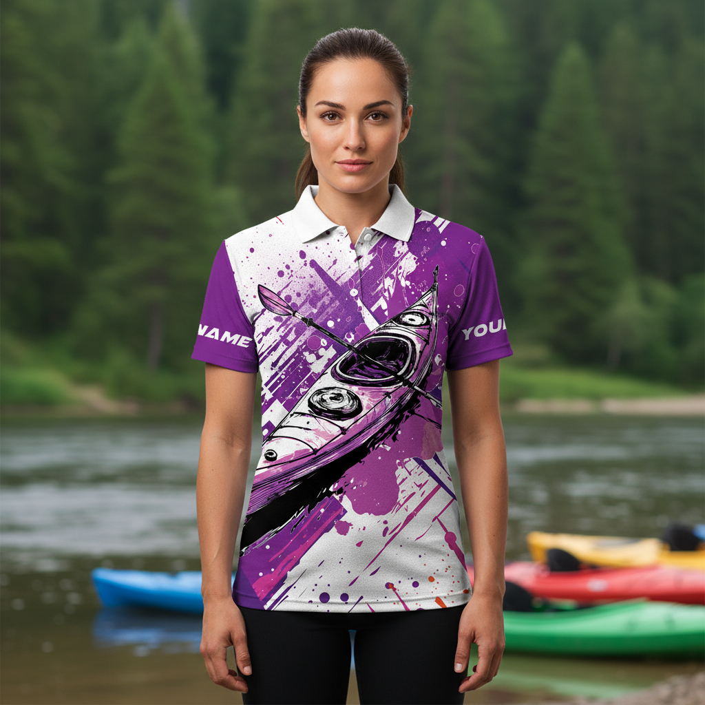 Custom Name Kayaking Purple All Over Print Shirt