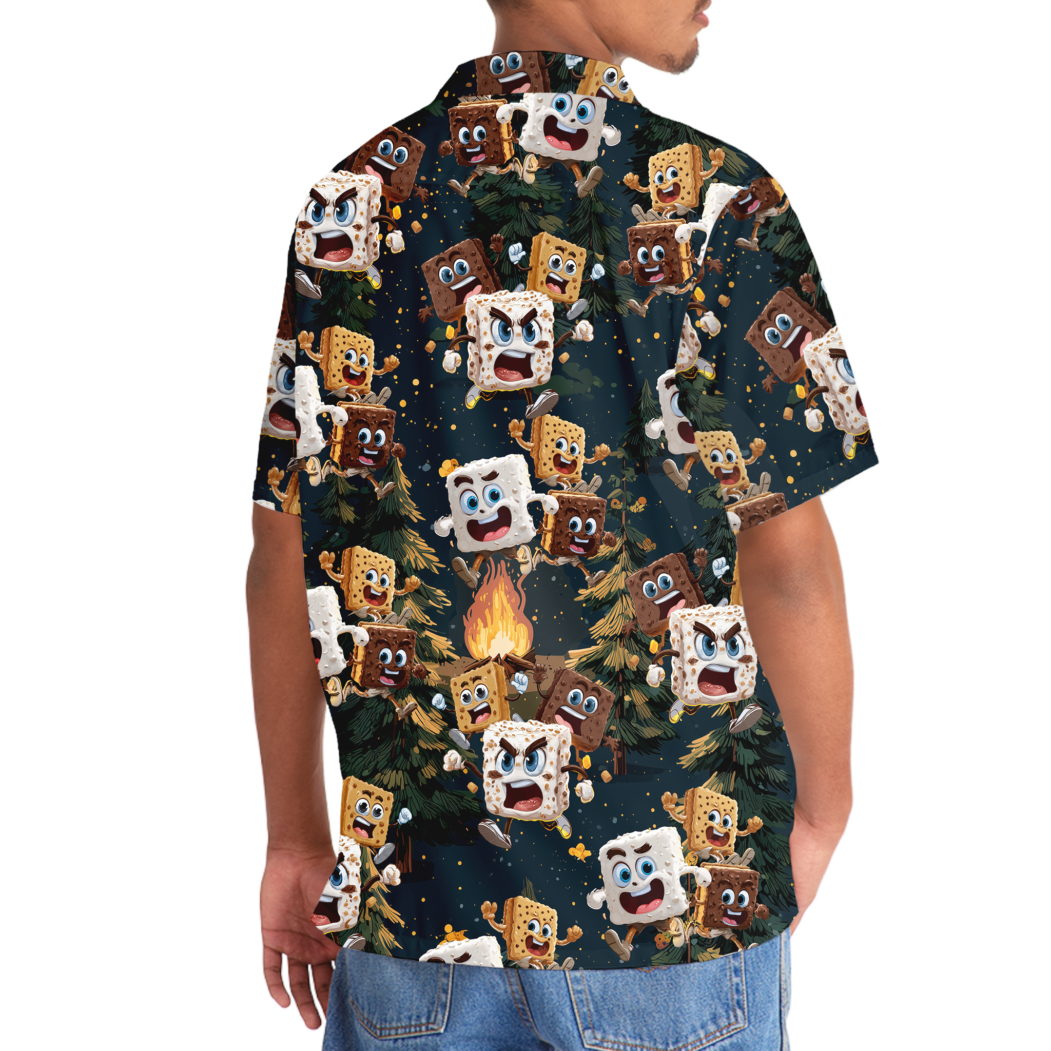 Chocolate and Cracker Chasing Marshmallow Camping Hawaiian Shirt