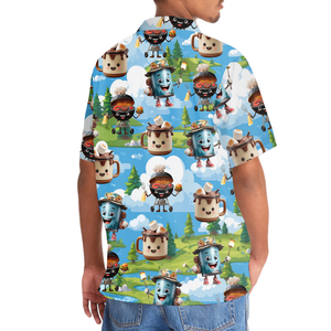 Camping Food Cartoon Character Hawaiian Shirt