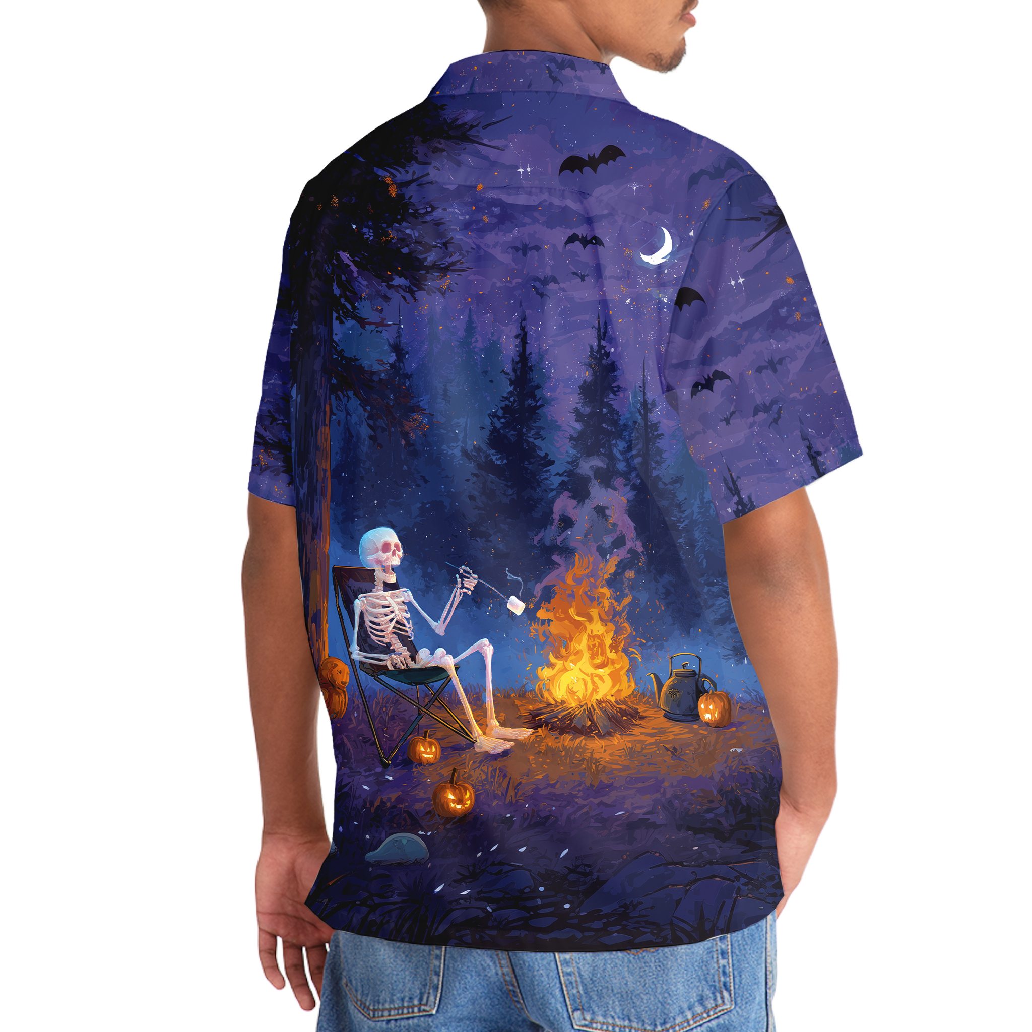Skeleton Roasting Marshmallow Halloween Hawaiian Shirt