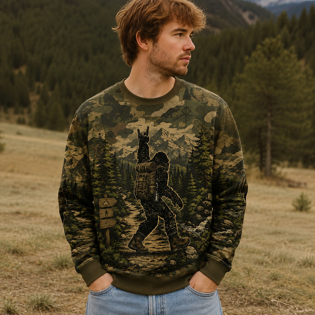 Bigfoot Camouflage Hiking All Over Print Shirt