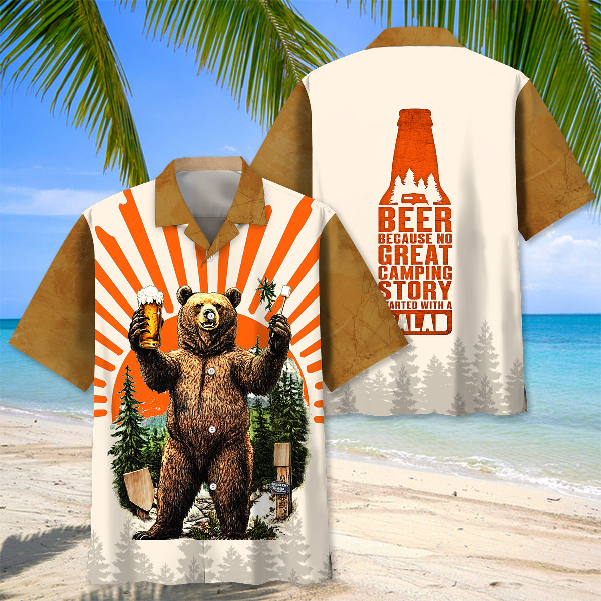 Beer Because No Great Camping Started With A Salad Hawaiian Shirt