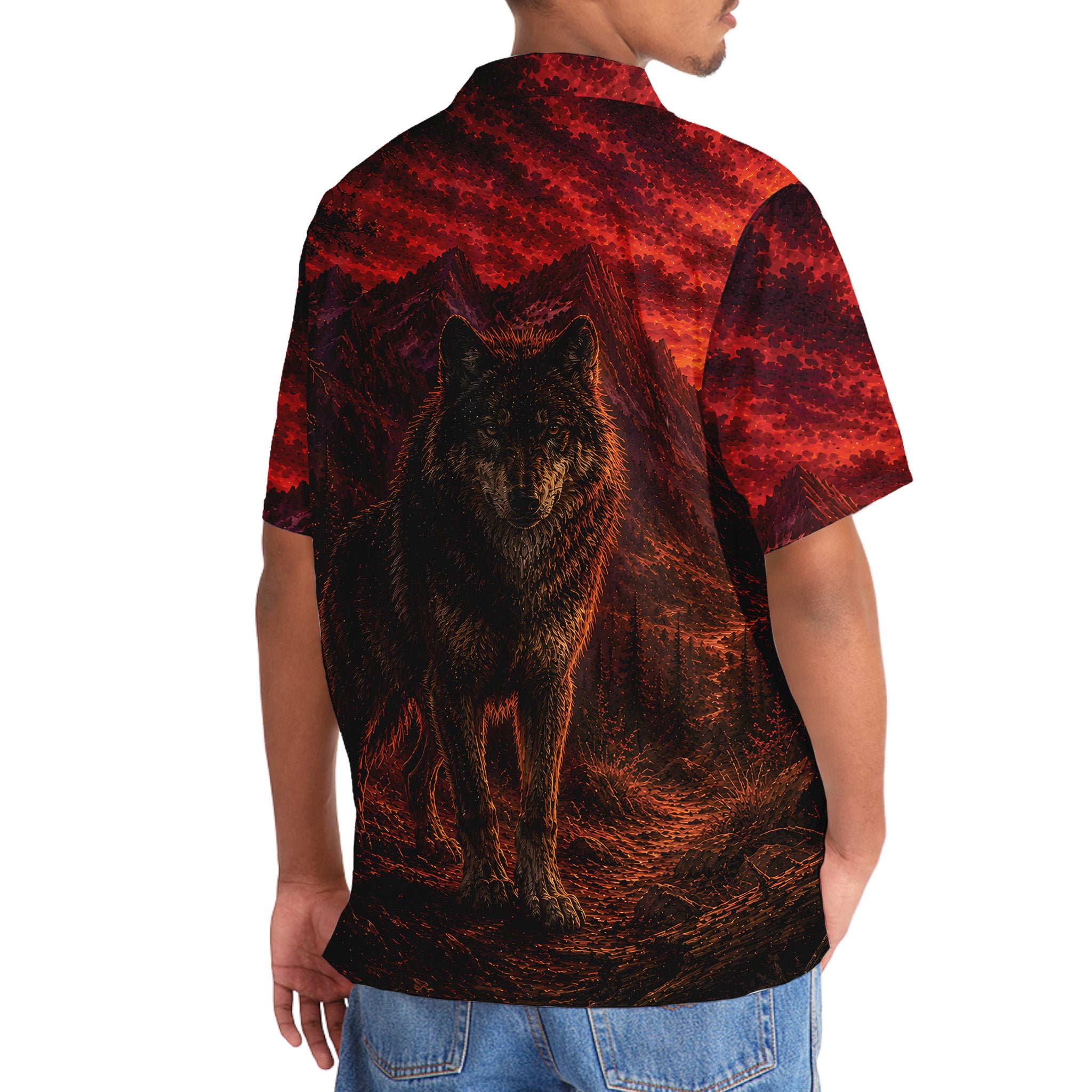 Wolf Hunting Burnt Sky Hawaiian Shirt