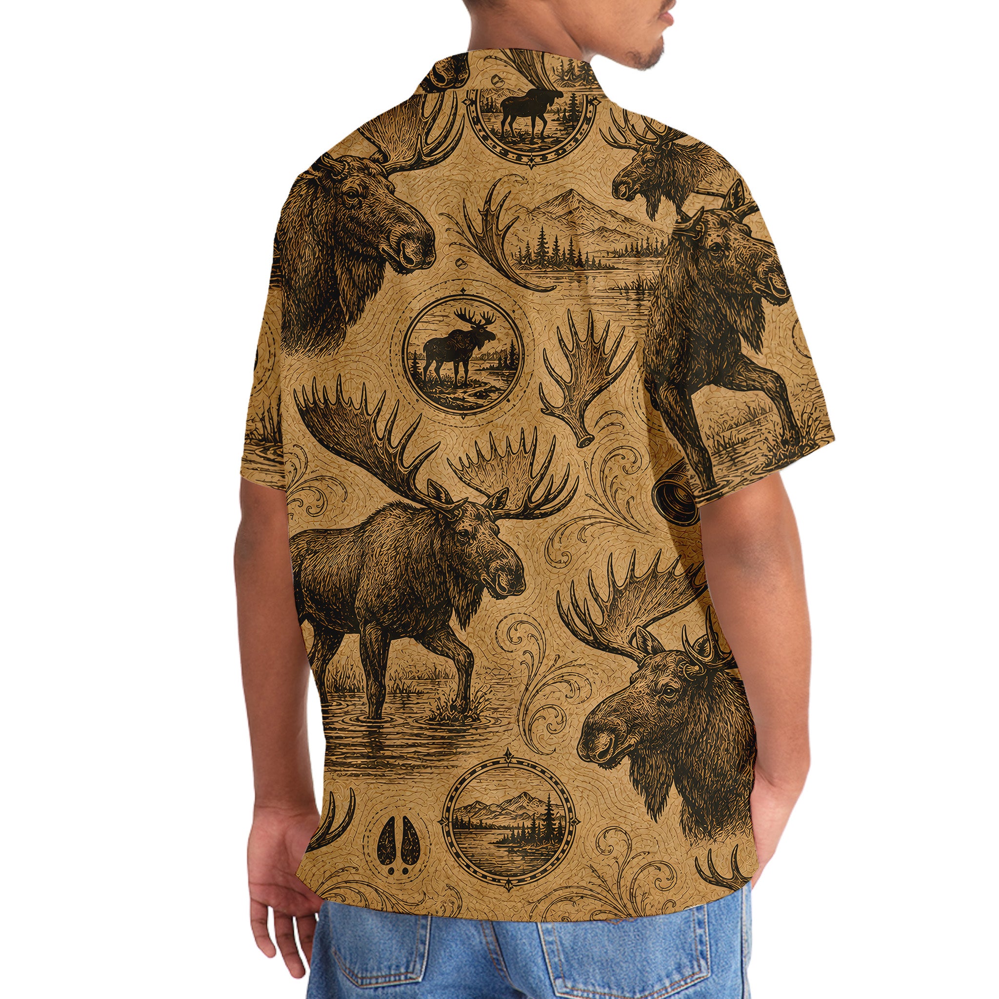 Moose Hunting Vintage Artwork Hawaiian Shirt