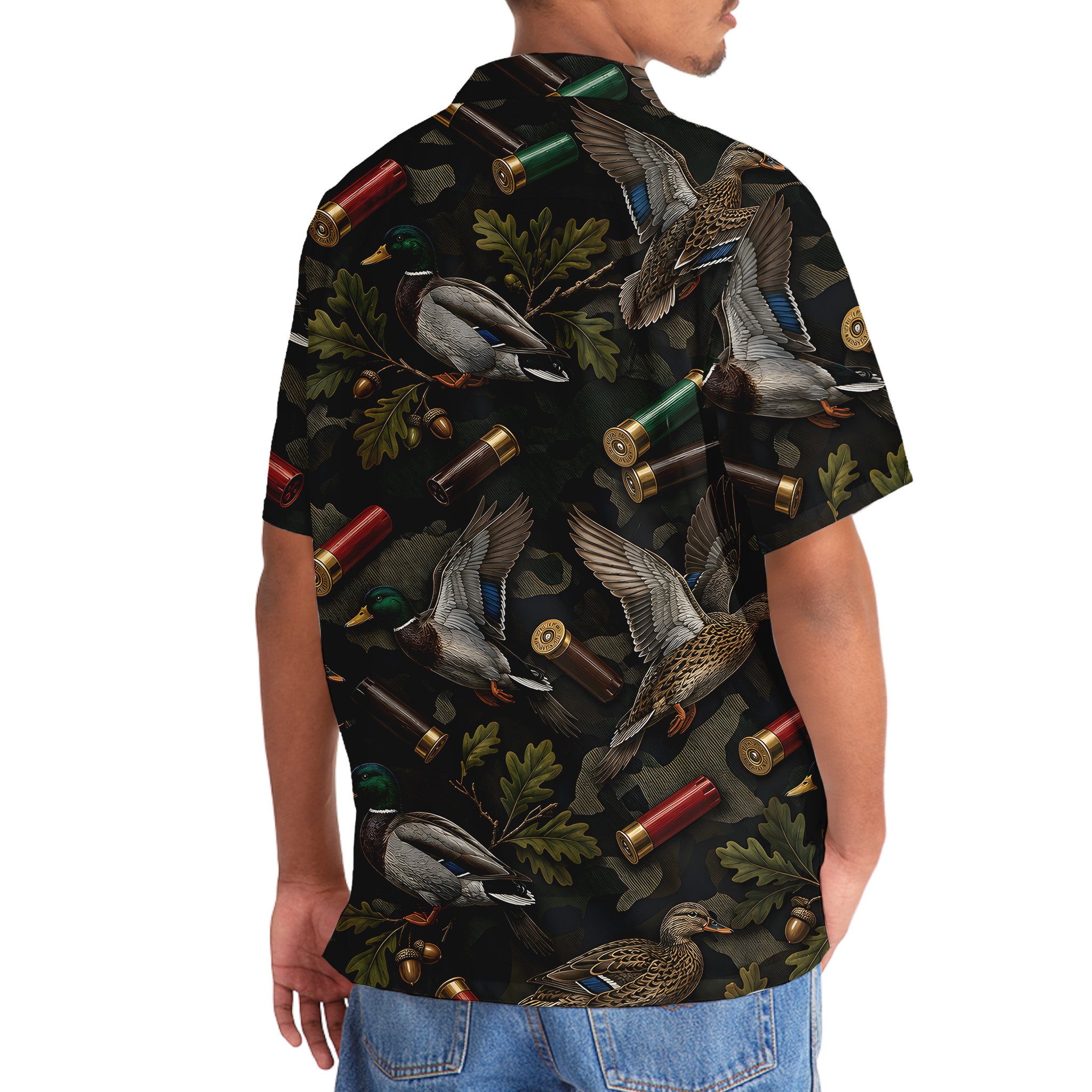 Vintage Duck Hunting Camouflage Black Hawaiian Shirt