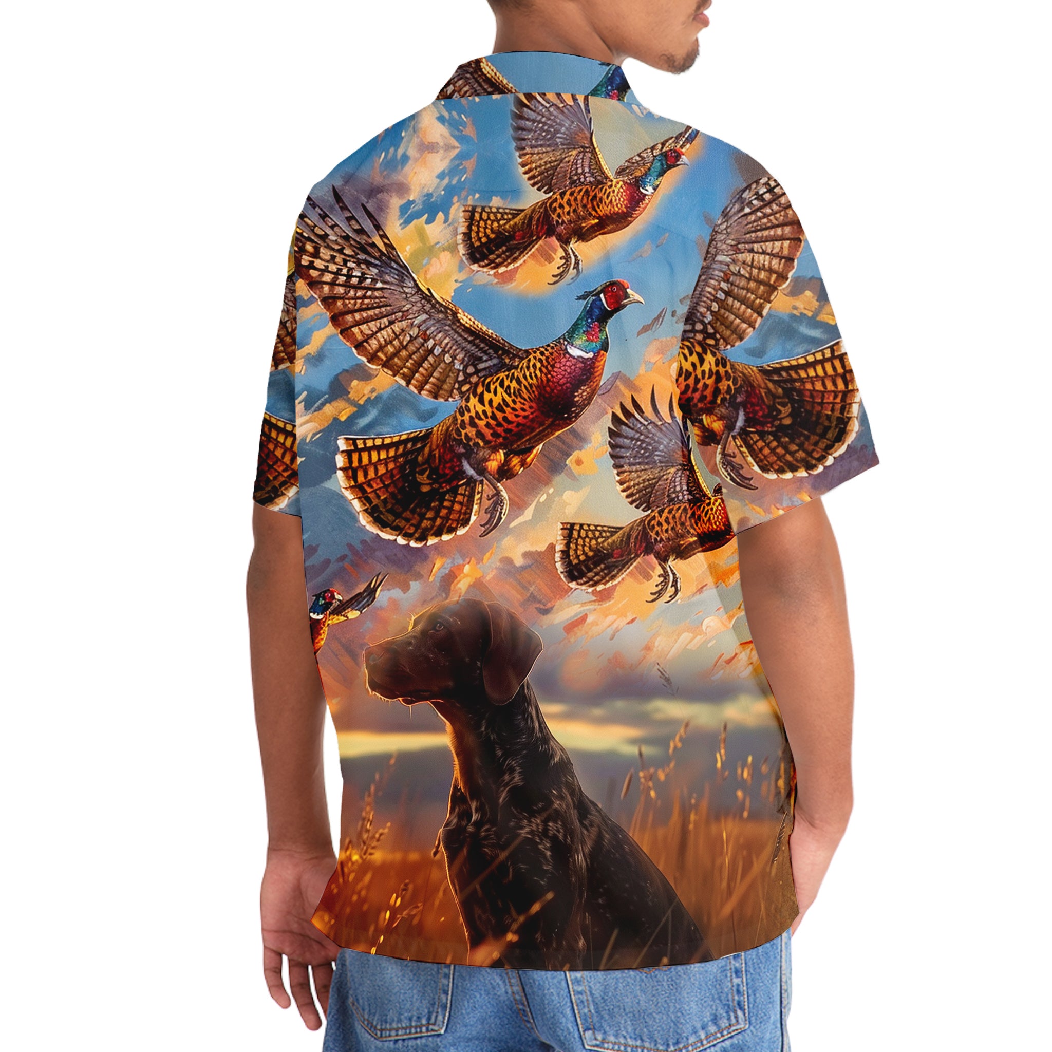 Pheasant Hunting with German Shorthaired Pointer Hawaiian Shirt