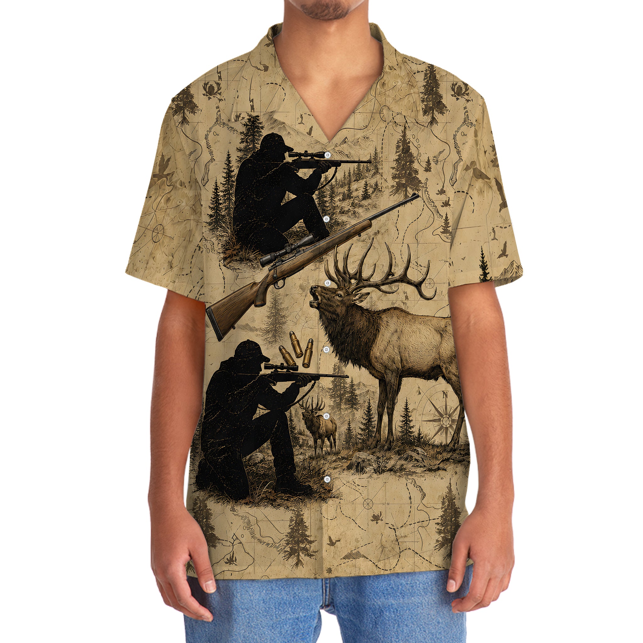 Vintage Elk Hunting Hawaiian Shirt