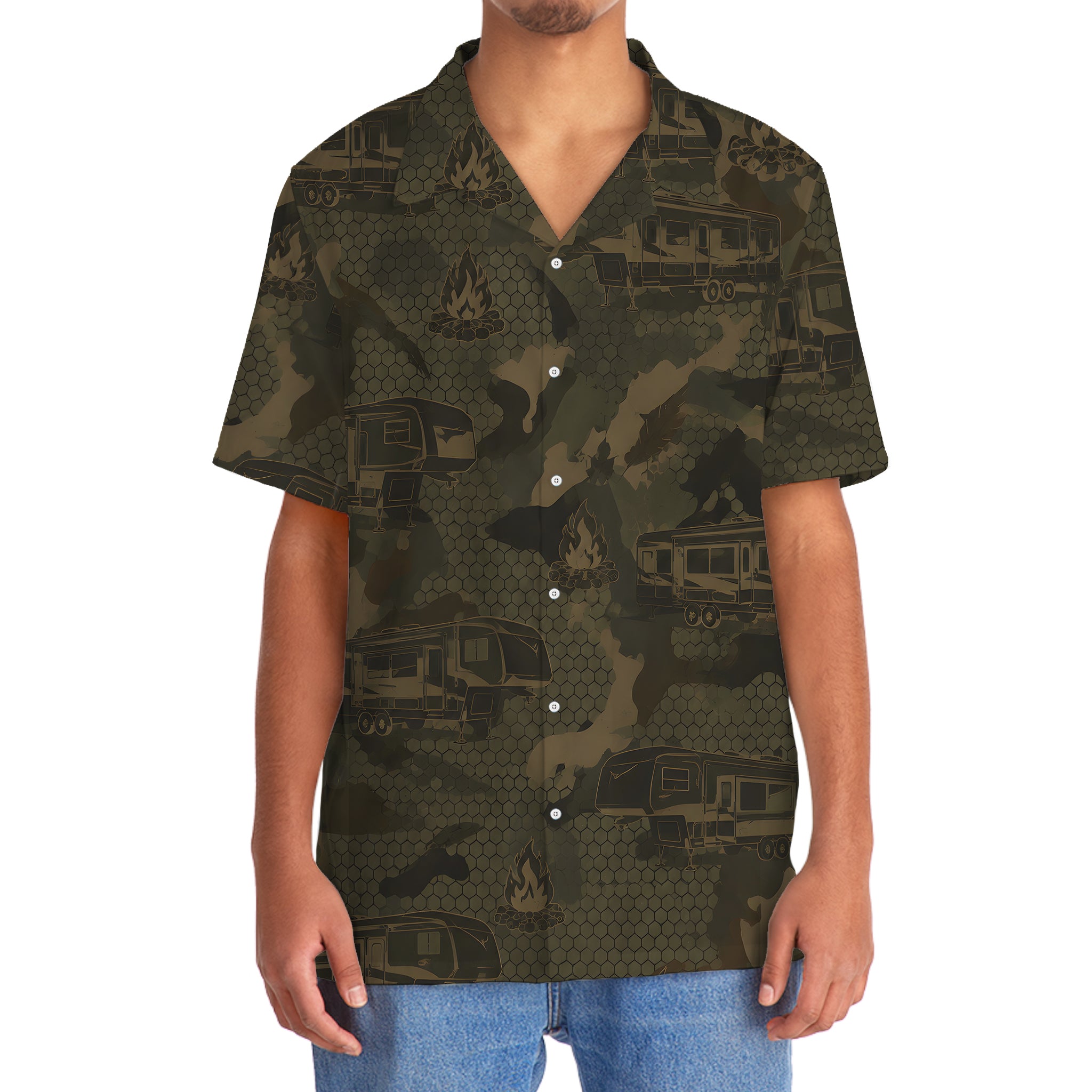 Fifth Wheel Camping Camouflage Hawaiian Shirt