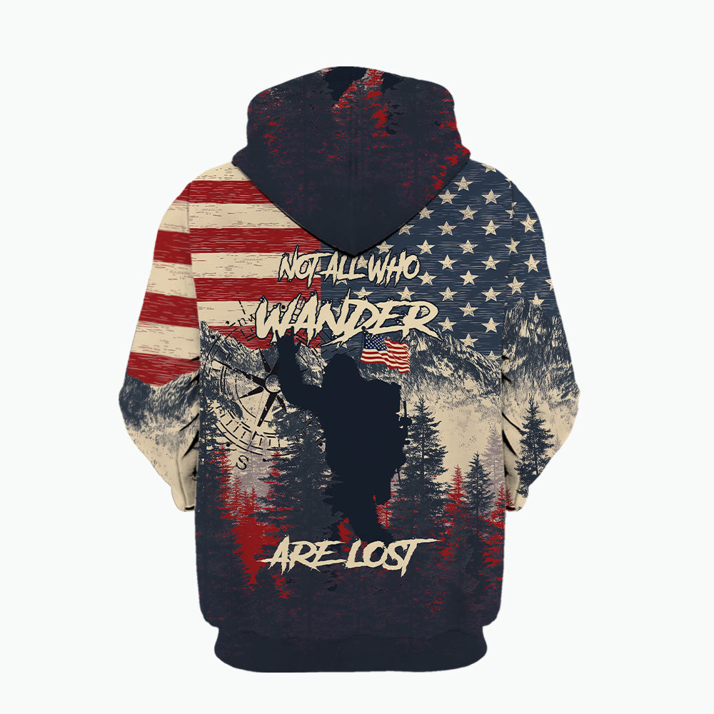 Vintage Patriotic Bigfoot Not All Who Wander All Over Print Shirt