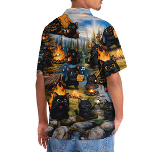 Vintage Black Cat Camping Hawaiian Shirt