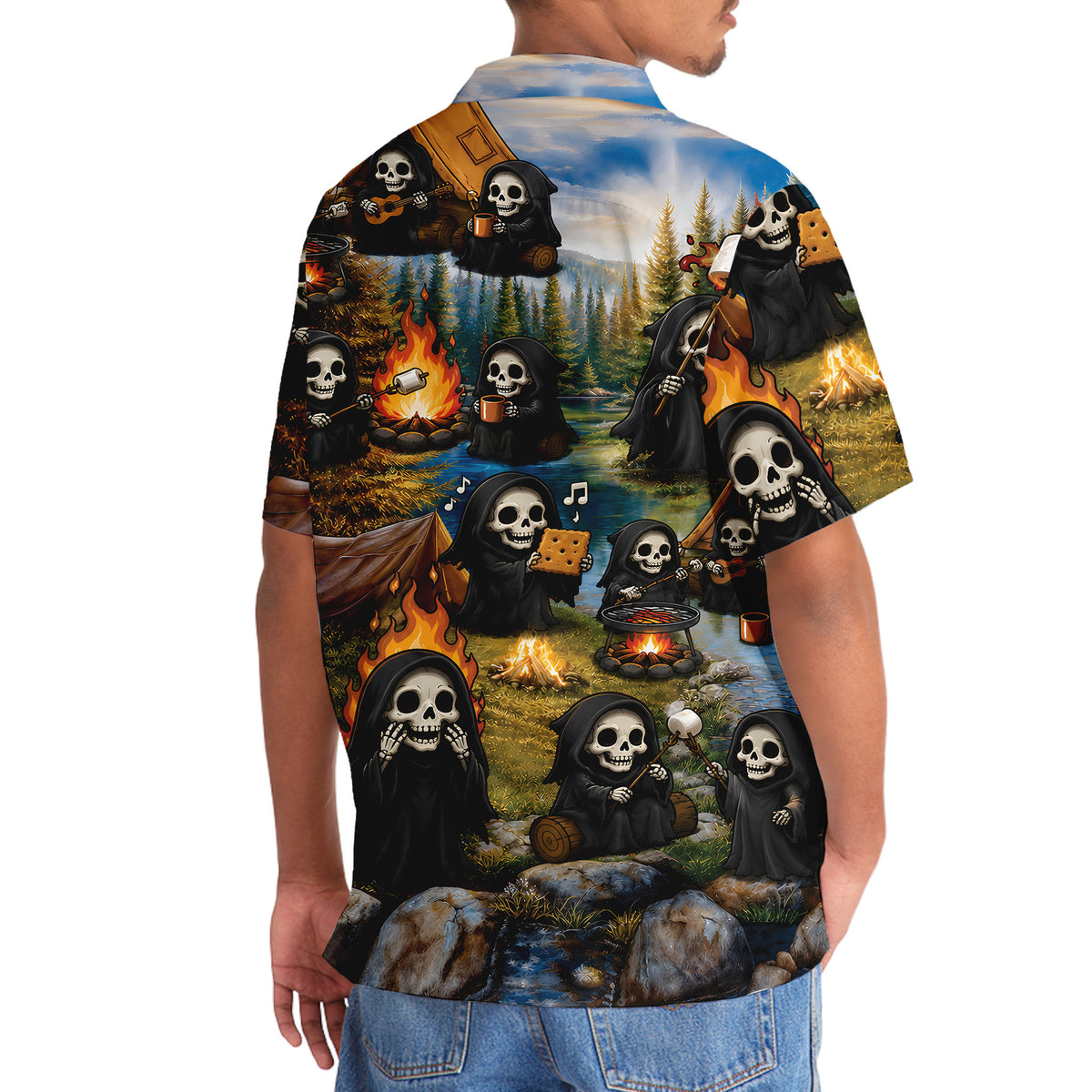 Vintage Grim Reaper Camping Hawaiian Shirt