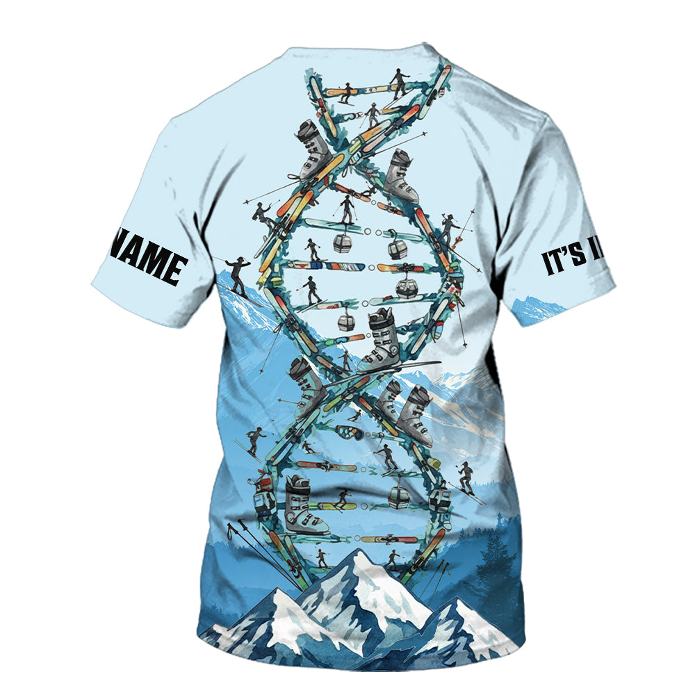 Custom Name Skiing It's In My DNA Snow-Capped Mountain All Over Print Shirt