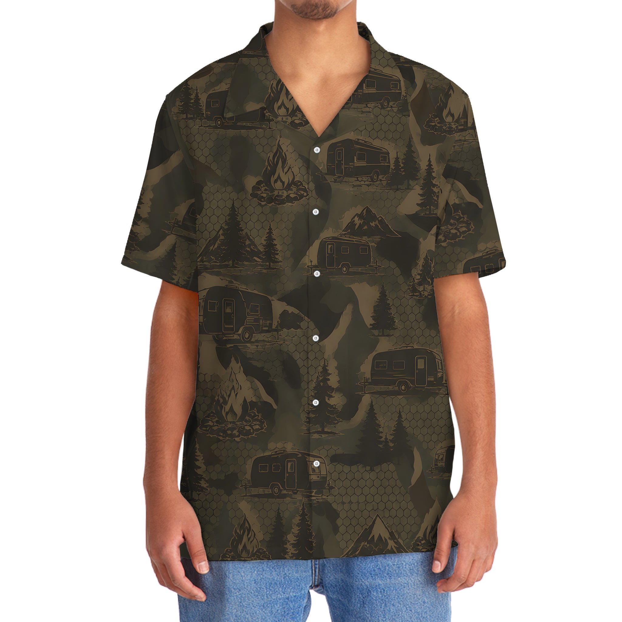 Camper Camping Camouflage Hawaiian Shirt