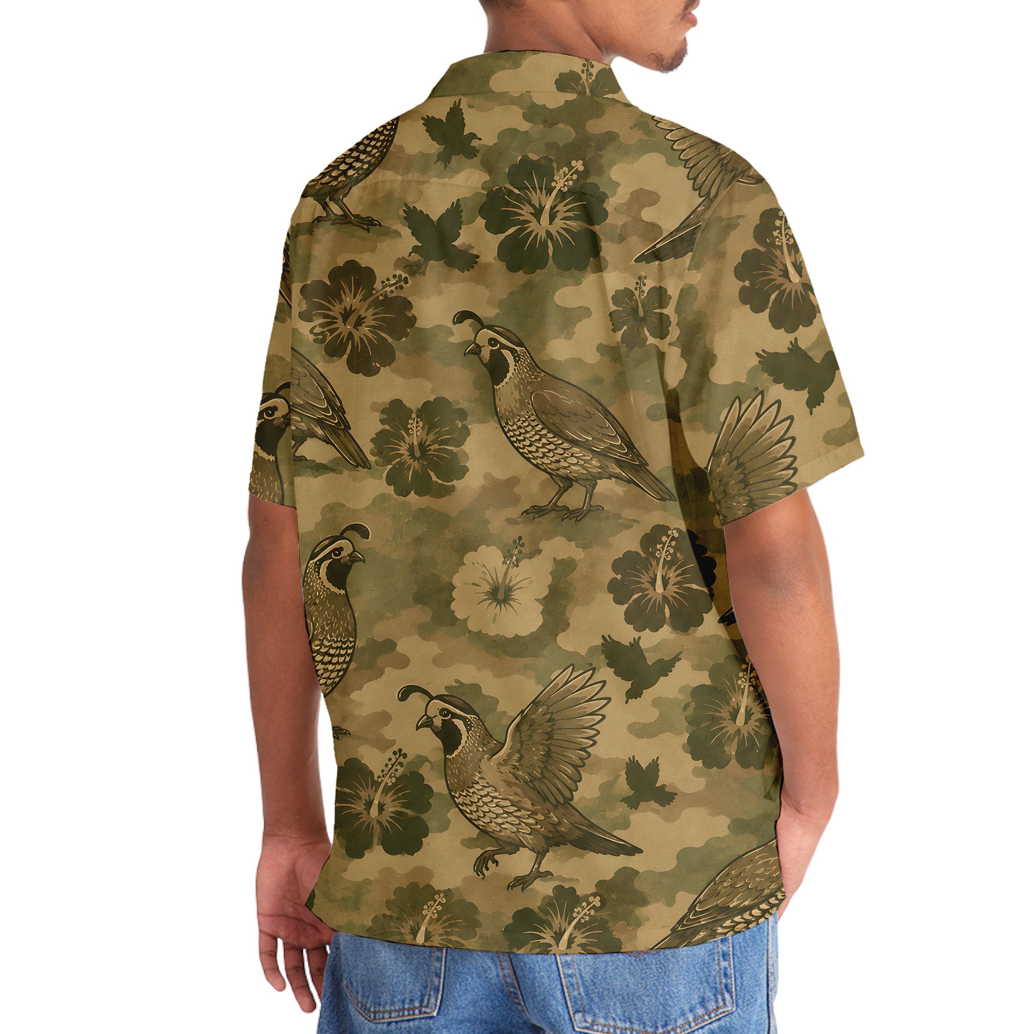 Quail Hibiscus Camouflage Hawaiian Shirt
