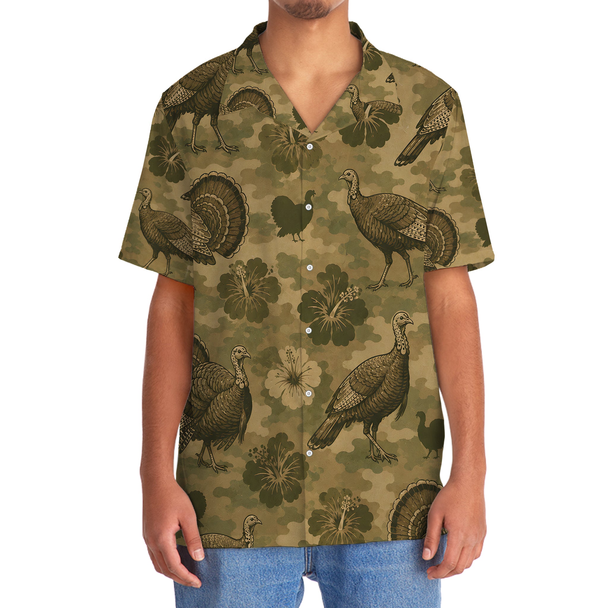 Turkey Hibiscus Camouflage Hawaiian Shirt