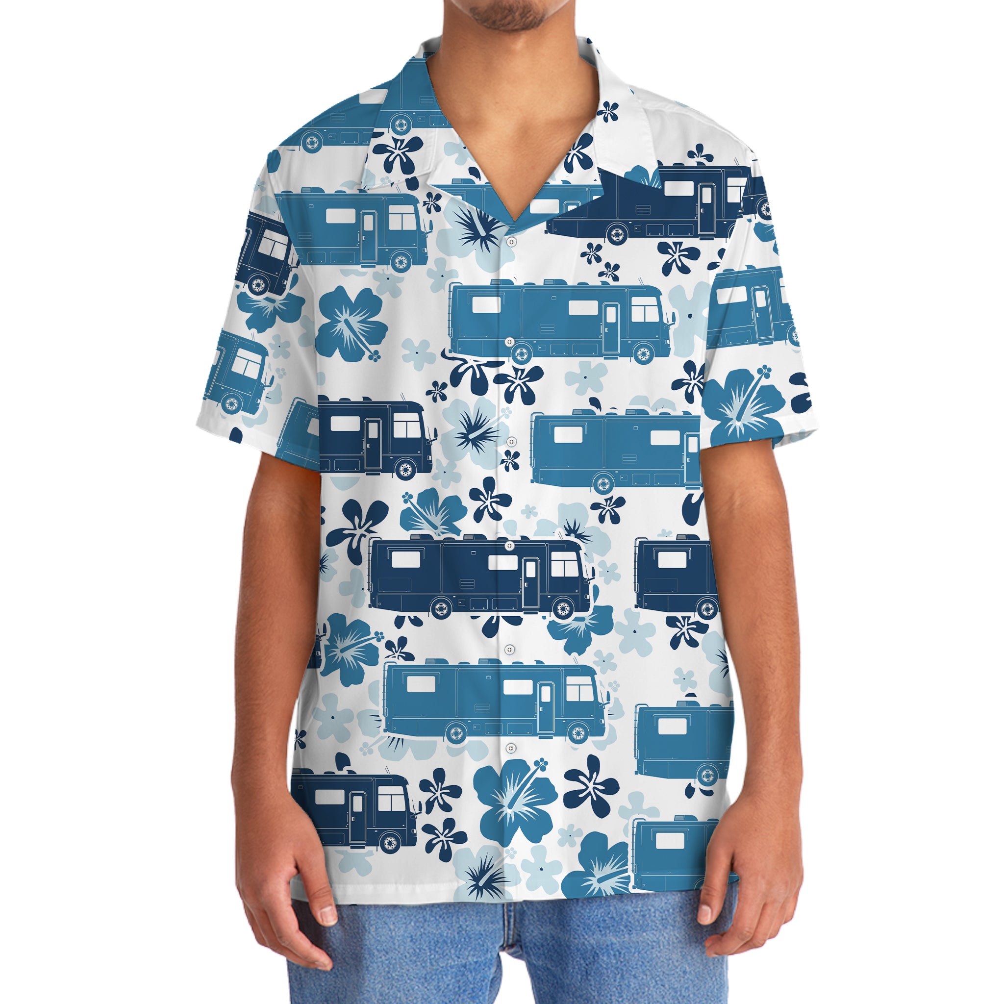 Class A Sleeper Rv Hibiscus Blue Hawaiian Shirt