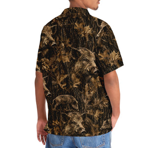 Vintage Feral Pig Art Camo Hawaiian Shirt
