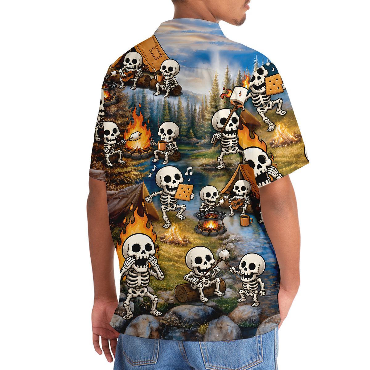 Vintage Skeleton Camping Hawaiian Shirt