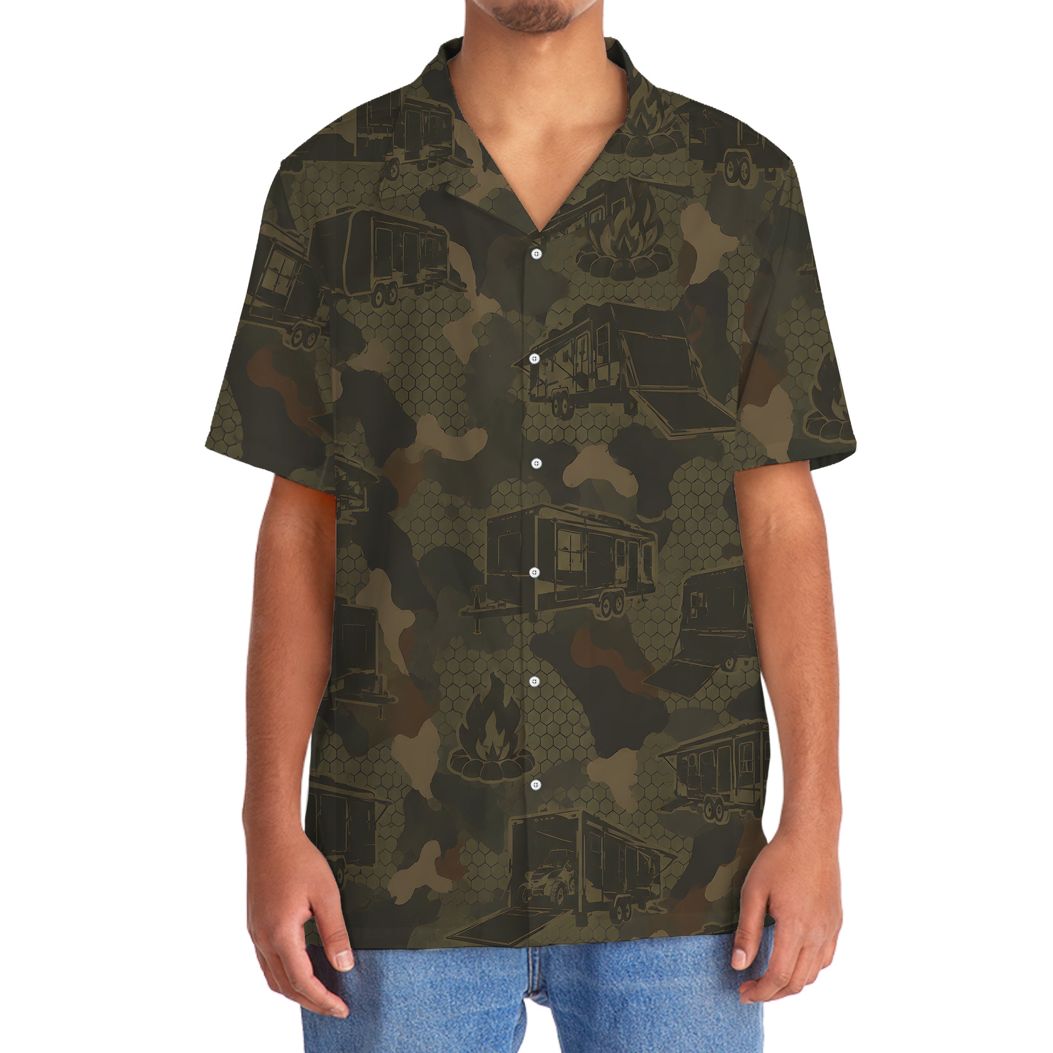 Toy Hauler Camping Camouflage Hawaiian Shirt