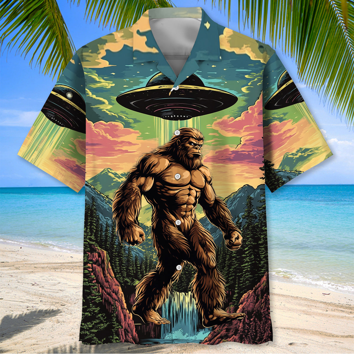Muscle Bigfoot Hiking UFO Hawaiian Shirt